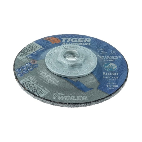 Weiler 4-1/2 x 1/8 TIGER ALUMINUM Type 27 Cut/Grind Combo Wheel ALU30T 5/8-11 58216 - main